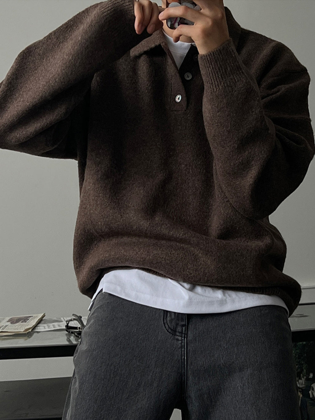 Mens Lapel Polo Knit Sweater