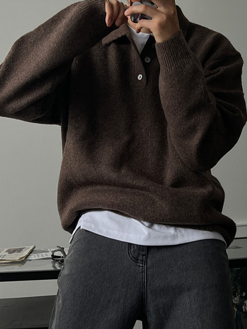 Mens Lapel Polo Knit Sweater
