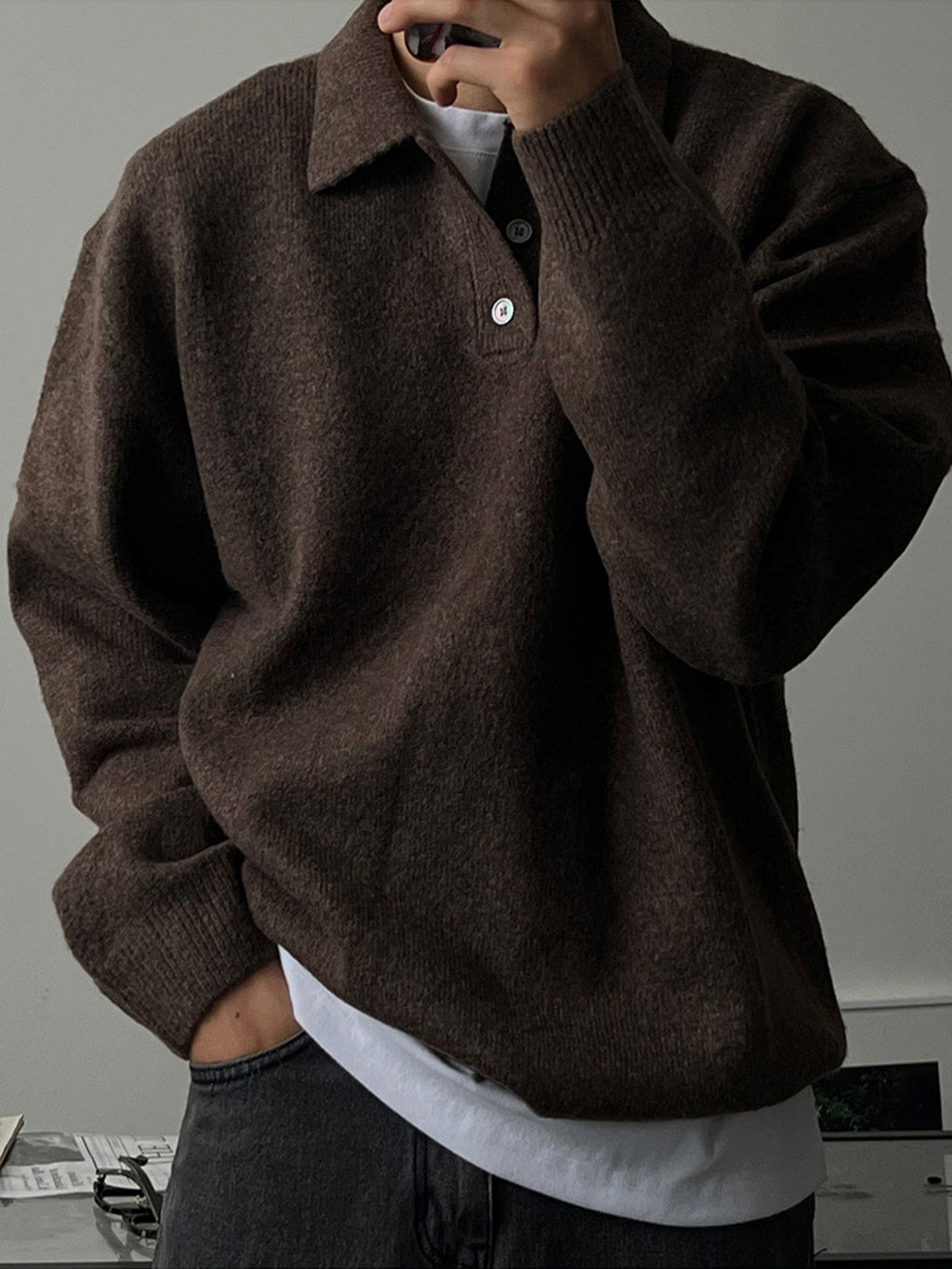 Mens Lapel Polo Knit Sweater