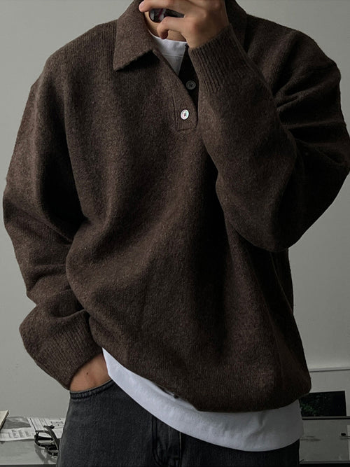 Mens Lapel Polo Knit Sweater