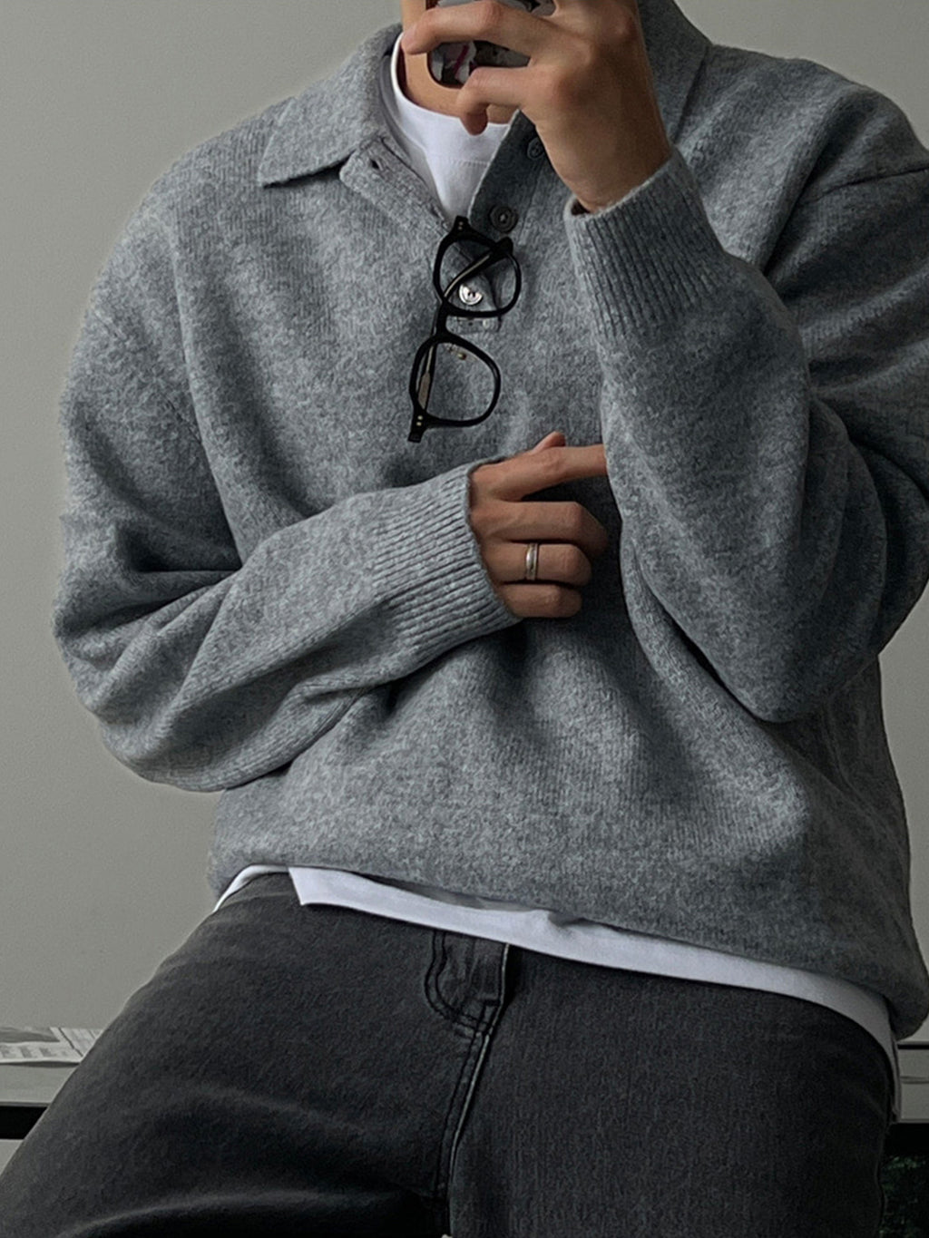 Mens Lapel Polo Knit Sweater