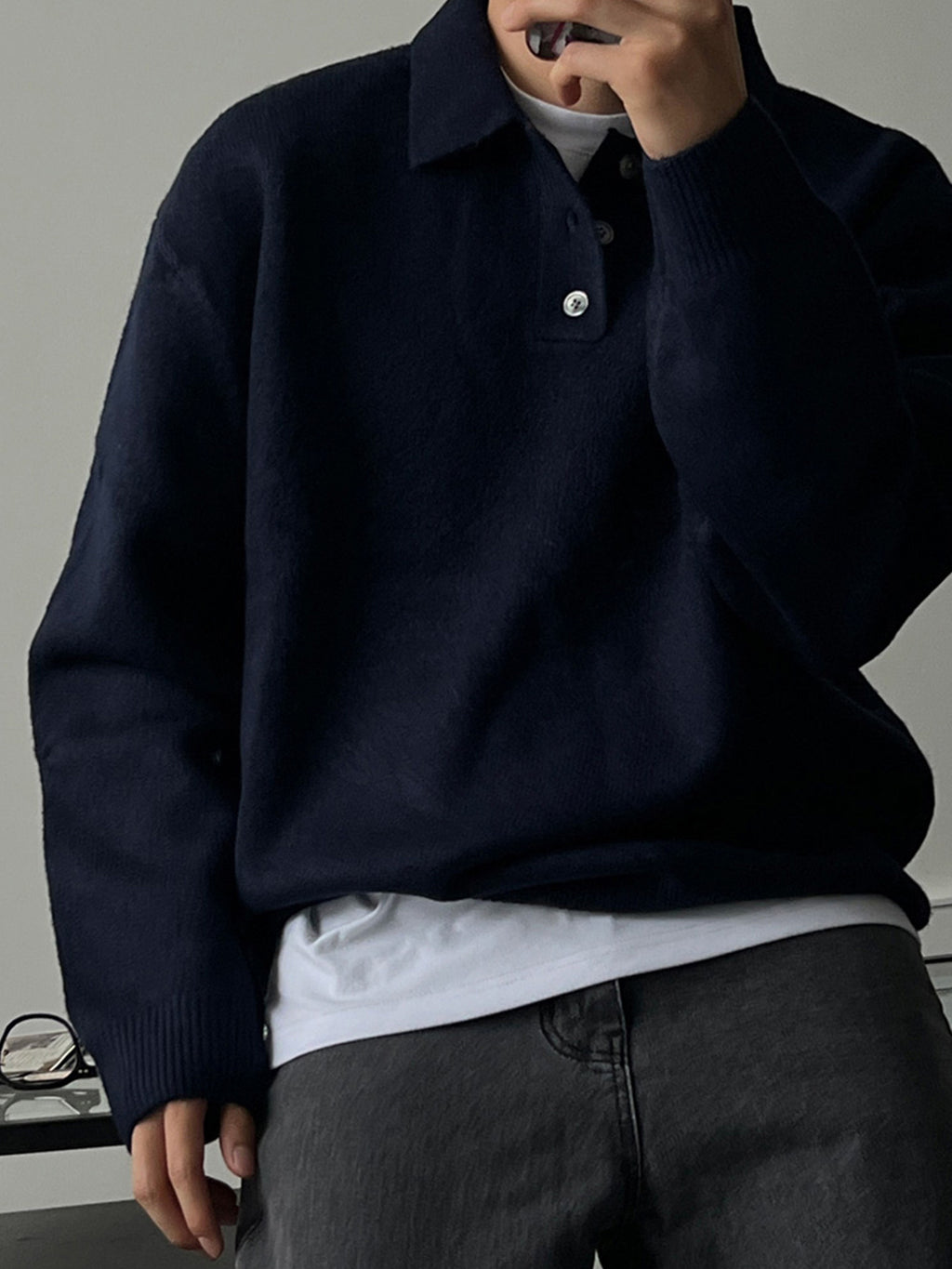 Mens Lapel Polo Knit Sweater